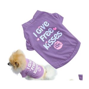 Vêtements pour chiens 3 couleurs vêtements pour animaux de compagnie Cat Summer je donne des bisous style chiot doggy t-shirt fille girl drop livre home Garden Supplies dh4mn