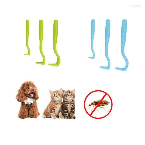 Vêtements pour chiens Lot de 3 outils d'élimination des puces pour animaux de compagnie Crochet de grappin en plastique Fournitures de chat et de toilettage Pince à épiler