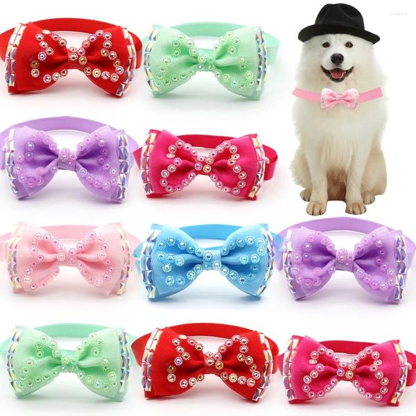 Ropa para perros 30/50 PCS Accesorios para el cuidado de mascotas para perros pequeños y medianos Cachorro Gato Bowties Corbata Moda Diamond Bowtie Collar Suministros