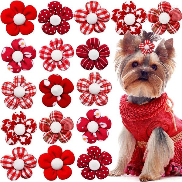 Vêtements de chien 30pcs Accessoires de cheveux pour animaux de compagnie Rouge Summer Passion Style Belles formes florales Fournitures pour petits chats moyens