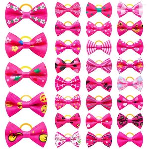 Ropa para perros 30 unids Pink Small Hair Bows Cat Mix 30Colores Bandas de goma Pet Bow Grooming Suministros al por mayor