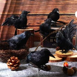 Ropa para perros 346 unids simulación de halloween cuervo negro modelo animal artificial pájaro cuervo prop decoración de miedo suministros de fiesta 20x9x6 cm 220921
