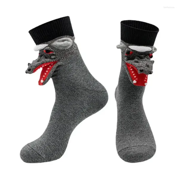 Ropa para perros calcetines de animales 3d grandes caricaturas de lobo caricatura divertida de mediana calificación de navidad medias largas transpirables para hombres