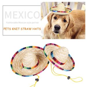 Appareils pour chiens 3pcs mini chiens de compagnie chapeau créatif paille tissée Sombrero réglable Sun Shade Hats Supplies for Cat Kitten Beach Party