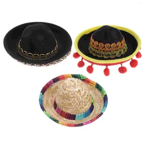 Vêtements pour chiens 3pcs Sombrero Chapeaux- Chapeaux avec chaîne réglable Hawaii Tropical Mexicain Party Headwear Costume d'Halloween