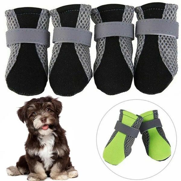 Ropa para perros 4 PCS Antiskid Pet Dogs zapatos Mesh transpirable Anti-Drey Puppy-Foot Couns