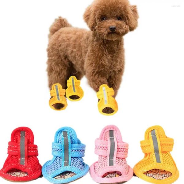 Ropa para perros 4 pcs zapatos de mascota sólidos sandalias antideslizantes de goma para al aire libre anti-slip lindo caramelo transpirable