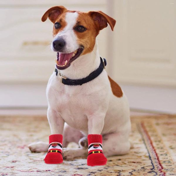 Vêtements pour chiens 4 pièces chaussettes pour animaux de compagnie protecteurs respirants adorables de Noël compacts antidérapants lavables petites bottes fourniture