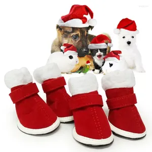Vêtements pour chiens 4 pcs / ensembles chaussures de Père Noël pour les petits chiens Fleep chaud chiot chiot animal de compagnie bottines de neige du vent Chihuahua Yorkie