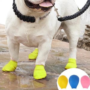 Vêtements pour chiens 4 pièces chaussures imperméables bottes pour animaux de compagnie chaussettes pour petits chiens chats antidérapants en caoutchouc pluie couleurs de bonbons en plein air