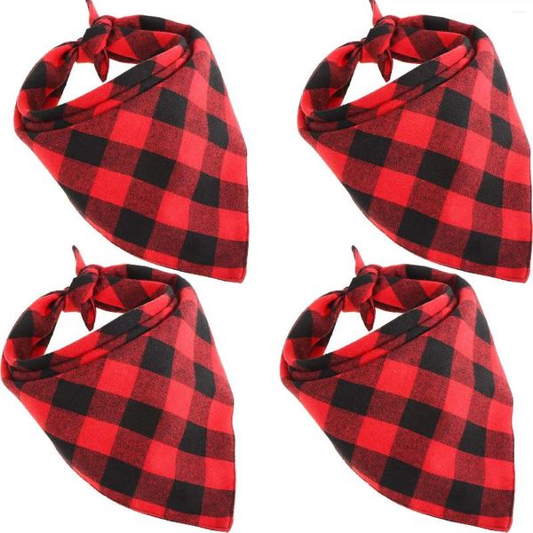 Ropa para perros 4 piezas Bufanda Pet Bandanas Saliva Toalla Red Black Plaid Pañuelo para suministros