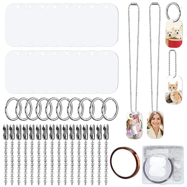 Vêtements de chien 44pcs sublimation estampage étiquettes en aluminium vierges avec chaîne collier porte-clés ruban thermique pour pendentif d'identification d'animal de compagnie