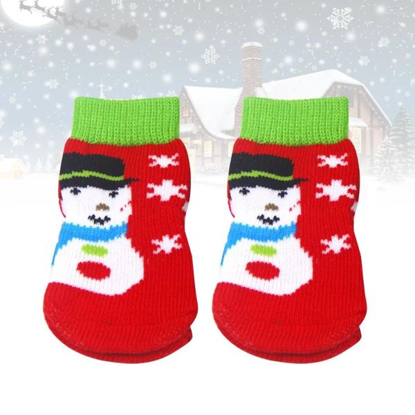 Ropa para perros 4 unids calcetines de Navidad anti-algodón con protectores de refuerzo de goma fiesta de vacaciones de invierno mascotas usan rojo