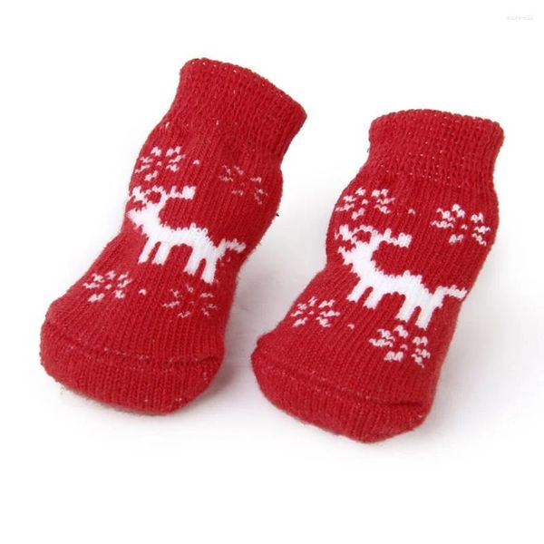 Vêtements de chien 4pcs chaussettes de Noël coton renne non-fournitures bas pour chat chiot