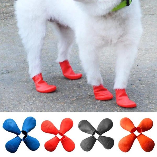 Ropa para perros 4 unids/lote goma para mascotas cubierta de zapato impermeable calcetines pie antideslizante cachorros al aire libre zapatos de lluvia protectores