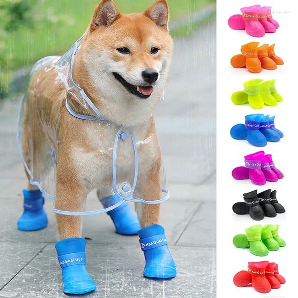 Ropa para perros 4 unids zapatos de lluvia para mascotas botas de goma antideslizantes cachorros gatos impermeables al aire libre cubierta de pie pequeños perros protectores calcetines calzado