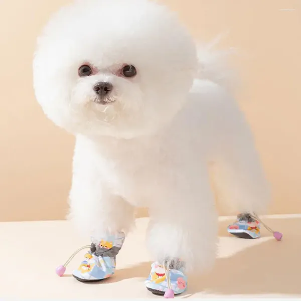Ropa para perros 4pcs zapatos de mascota anti-slip protectores patas del revestimiento suave diseño a prueba de viento