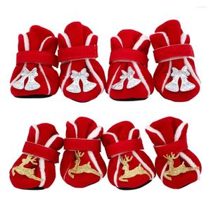 Vêtements pour chiens 4pcs chaussures de compagnie mignonnes noyaux de Noël anti-glip