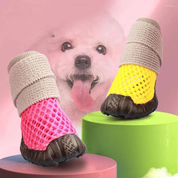 Ropa para perros 4pcs zapatos de mascotas huecos de cinta de cierre transpirable fijación de accesorios de teddy de cachorro de verano antideslizante