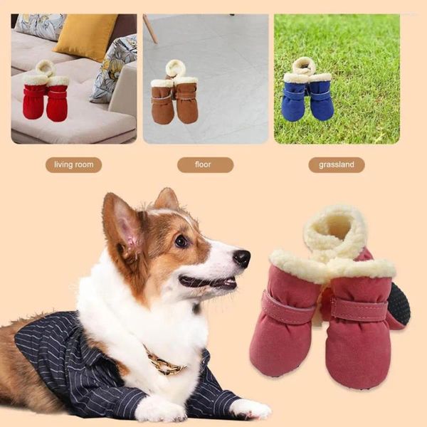 Ropa para perros 4pcs Zapatos para mascotas Color sólido Prevenir la frialdad Suela suave Moda Perros Zapatillas Producto