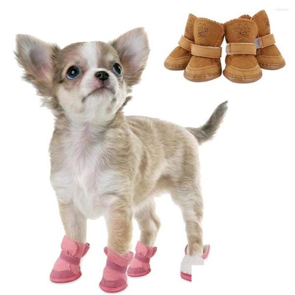 Vêtements de chien 4pcs chaussures pour animaux de compagnie bottes d'hiver imperméables chaussettes anti-dérapant chiot chat pluie bottes de neige chaussures pour petits chiens chihuahua drop dh7os