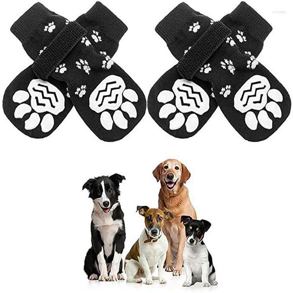 Ropa para perros, 4 Uds., calcetines para mascotas, protección ajustable antideslizante para exteriores con tipo de garra, Control de tracción interior para cachorros, uso en el suelo