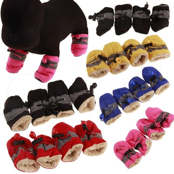 Vêtements de chien 4pcs imperméable à l'eau imperméable à la pluie anti-dérapant bottes de neige chaussures épaisses chaudes pour petits chiens de taille moyenne chats chaussures de plein air cheville