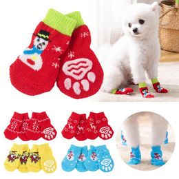Ropa para perros, 4 Uds., calcetines antideslizantes de invierno para mascotas, calcetines pequeños para perros y gatos, accesorios para botines protectores gruesos cálidos de Navidad