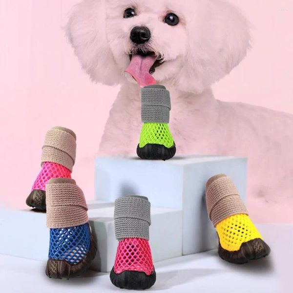 Vêtements pour chiens 4pcs bottes de pluie chaussons nets confortables à porter élégant été creux chiot Teddy chaussures accessoires pour animaux de compagnie