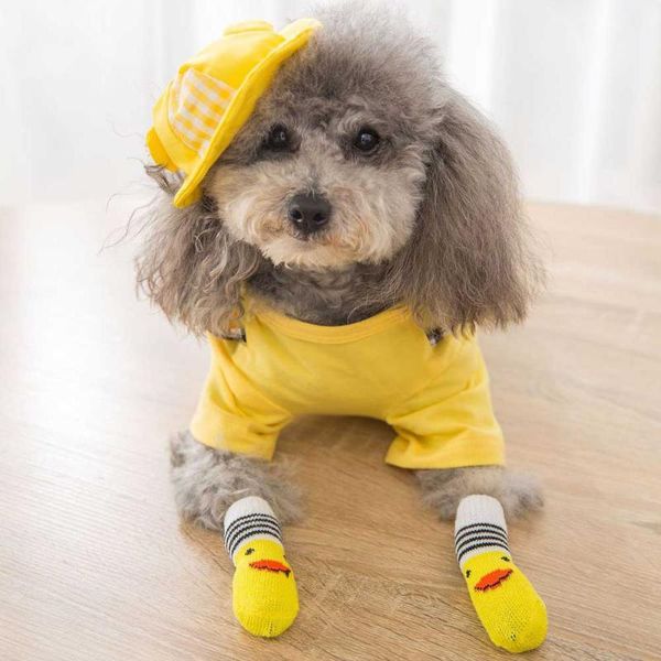 Vêtements de chien 4pcs / Set anti-dérapant pluie bottes de neige chaussettes mignon coton caoutchouc chaussures pour animaux de compagnie imperméable pour chiot grands petits chats chiens chiens