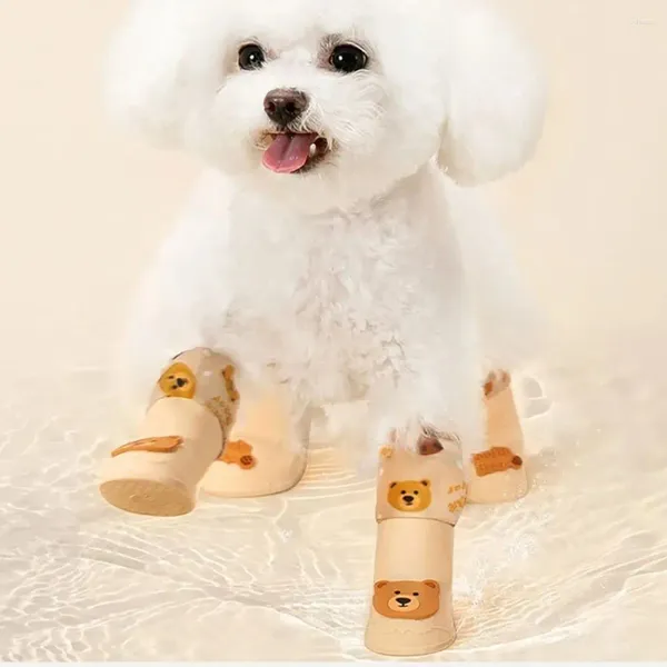 Appareils pour chiens 4pcs / ensemble Cartoon Pet Silicone Rain Boot mignon Imperpose Anti Slip Foot Cover Supplies Outdoor