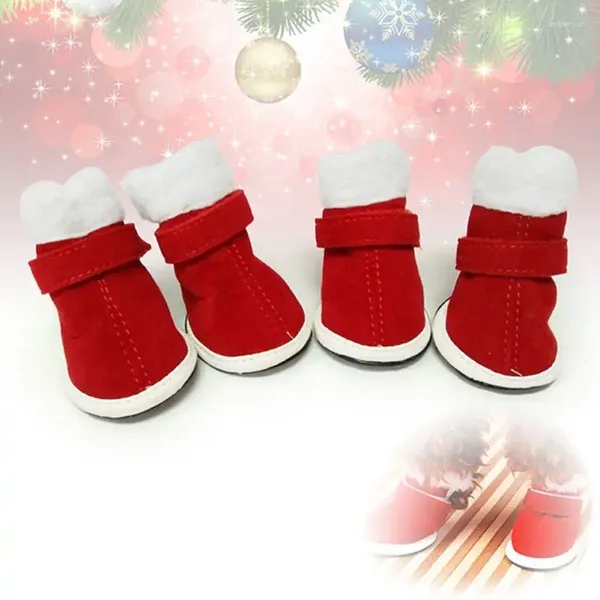 Ropa para perros 4pcs/set zapatos de cachorro de Navidad invierno lindas botas rojas santa calientes faux fleece bootie cover