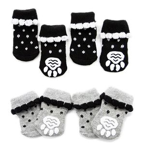 Vêtements pour chiens 4 pièces/ensemble mignon chiot chaussettes en tricot petits chiens coton anti-dérapant chat chaussures pour l'automne intérieur porter sans lacet ProtectorDog ApparelDog