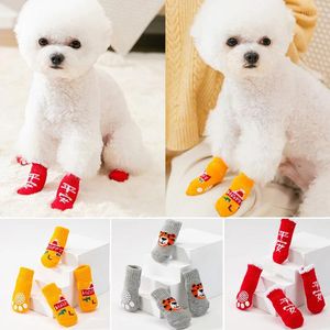 Ropa para perros 4 unids/set lindo cachorro calcetines impresos dibujos animados antideslizante punto cálido zapatos elásticos pequeños perros medianos botas producto para mascotas