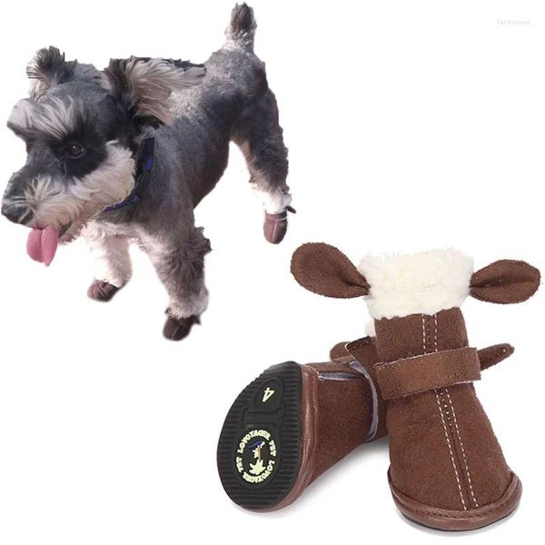 Appareils pour chiens 4pcs / Ensemble Fleece Hiver Chaussures chaudes Chaussures Oreilles de neige Bottes de marche antidérapante Chiens décontractés Sneakers