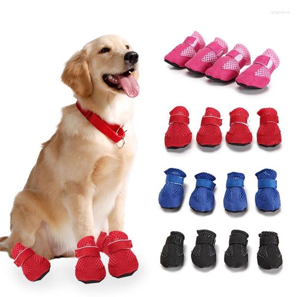 Vêtements de chien 4pcs / Set Pet respirant Mesh Booties Caoutchouc Portable Anti Slip Chaussures à semelle souple Chat Intérieur Automne et hiver YZL2