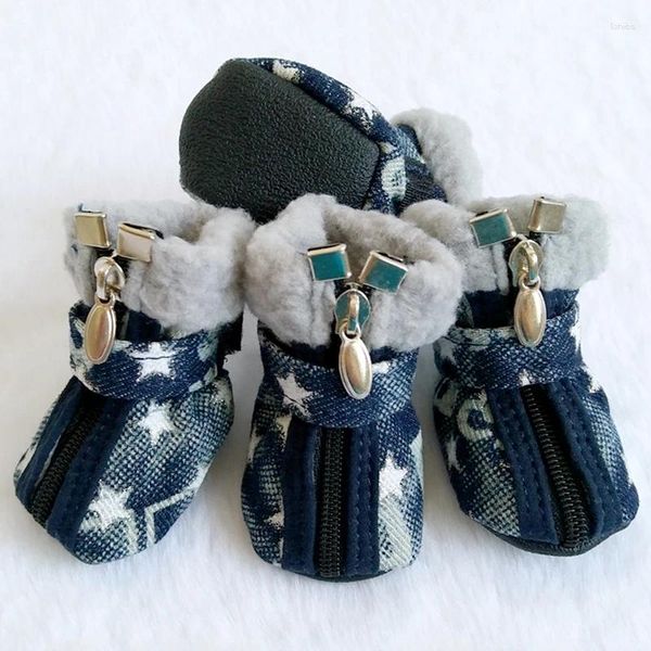 Ropa para perros 4 unids/set zapatos para mascotas impermeables antideslizantes botas de invierno para cachorros nieve para gatos pequeños perros felpa cálida