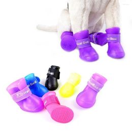 Ropa para perros 4pcs/set botas de lluvia de silicona mascota botines de goma portátiles no salpican los zapatos para color de dulces gato impermeable gato