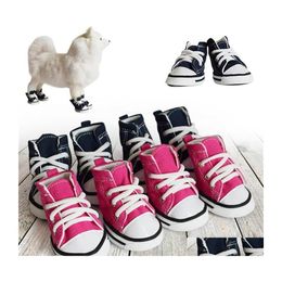 Hondenkleding 4 stks/set Pet Sports canvas Jean schoenen buiten modehonden blauw roze denim sneakers puppy katten accessoires drop levering dhduq