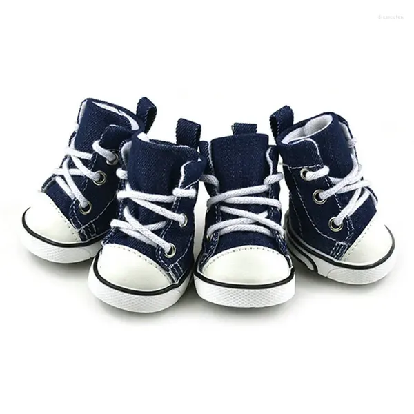 Appareils pour chiens 4pcs / Set chiot pour animaux de compagnie Boots Anti-slip Walk Botie Sport Shoes Denim Causal Sneaker XS-XL