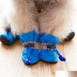 Vêtements pour chiens 4pcs / set imperméable hiver chaussures pour animaux de compagnie anti-dérapant pluie bottes de neige chaussures épaisses chaudes pour petits chats chiot chiens chaussettes Booti Dhp75