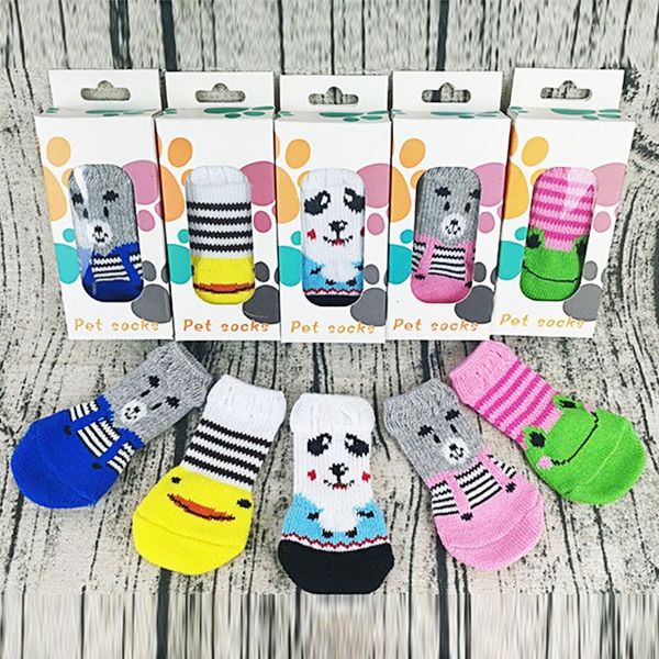 Ropa para perros, conjunto de 4 Uds. De calcetines antideslizantes de invierno para cachorros, perros pequeños tejidos, cálidos, Protector grueso de Chihuahua, accesorios de algodón