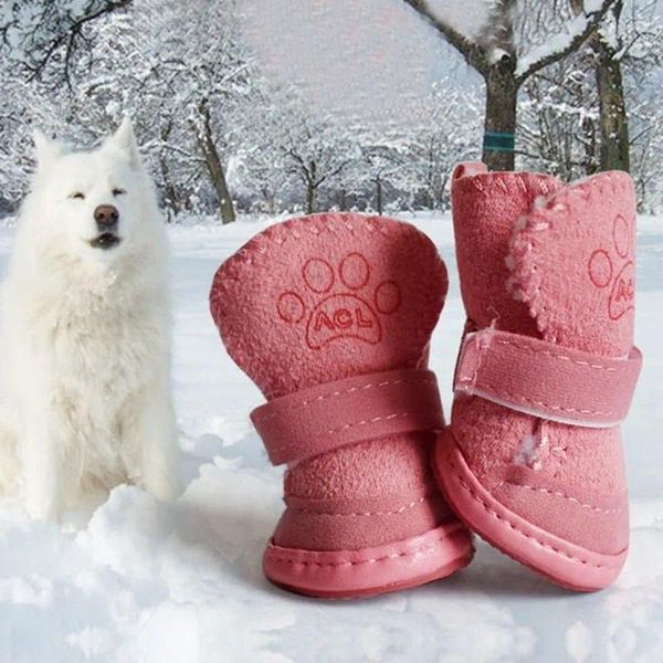 Vêtements de chien 4pcs / Set Chaussures chaudes d'hiver Bottes mignonnes Marche de neige Coton Mélange d'animaux Chiots Baskets Fournitures Accessoires