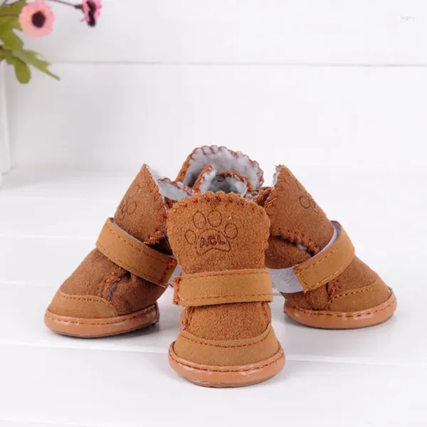 Vêtements de chien 4pcs / set hiver chaud chaussures pour chiens bottes mignonnes neige marche coton mélange chiot baskets épais chaussons de pluie