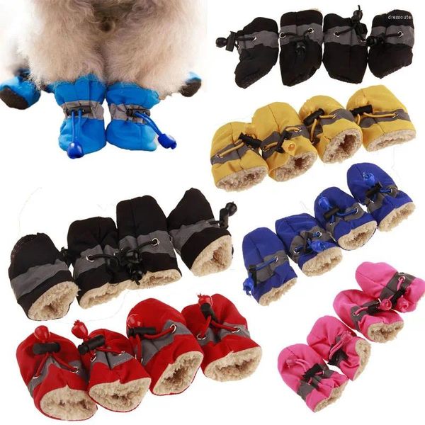 Ropa para perros 4 unids zapatos al aire libre antideslizante impermeable botas de lluvia invierno cachorro calcetines calor suave transpirable accesorios para mascotas