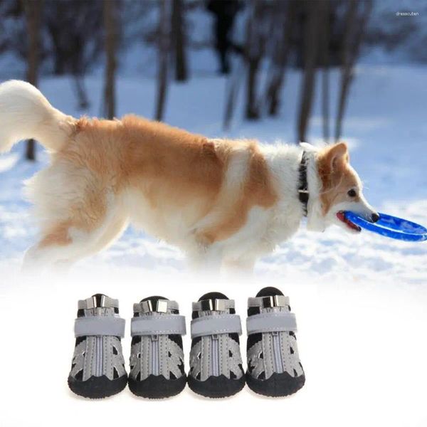 Ropa para perros 4 unids zapatos reflectantes tela de malla transpirable cierre de cremallera cachorro botas deportivas caminar antideslizante al aire libre