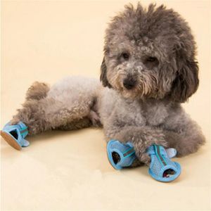 Hondenkleding 4 stks schoenen Rubber gaas katoen ademende anti-skid huisdier puppy sandalen voor kleine honden accessoires groothandel cadeau