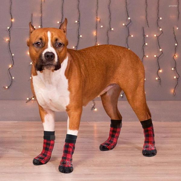 Vêtements pour chien 4 pièces chaussettes respirant 3 couleurs anti-rayures animal de compagnie chat griffe imprimé accessoires de décoration