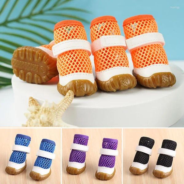 Vêtements de chien 4pcs Summer Pet Net Chaussures Respirant Mesh pour petits chiens Chats Anti-dérapant Chihuahua Teddy Poméranie Bottes Sandales Chiot