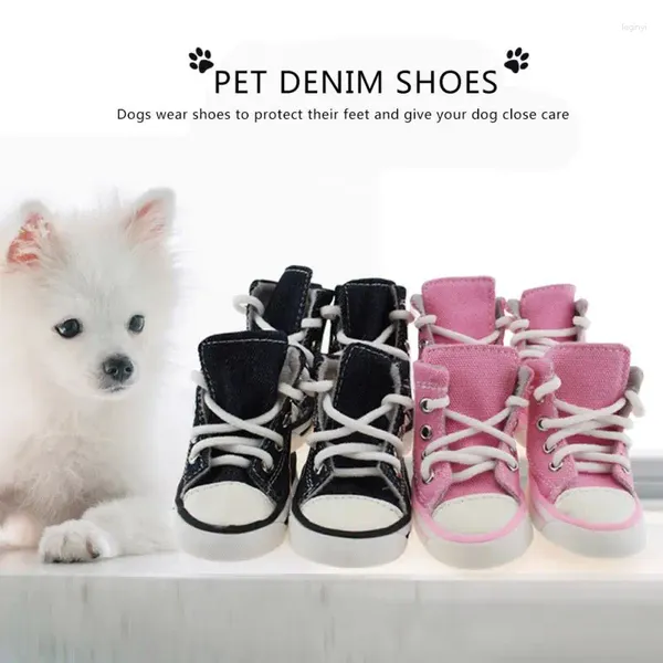 Vêtements de chien 4pcs chaussures chaudes pour animaux de compagnie chiot toile résistante à l'usure conception antidérapante tissus en denim pour petits chiens moyens fournitures de chats